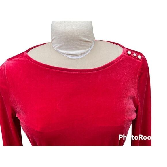 Charter Club Red Velvet Dress Pearl Accent Self Tie Sz S - Picture 7 of 10